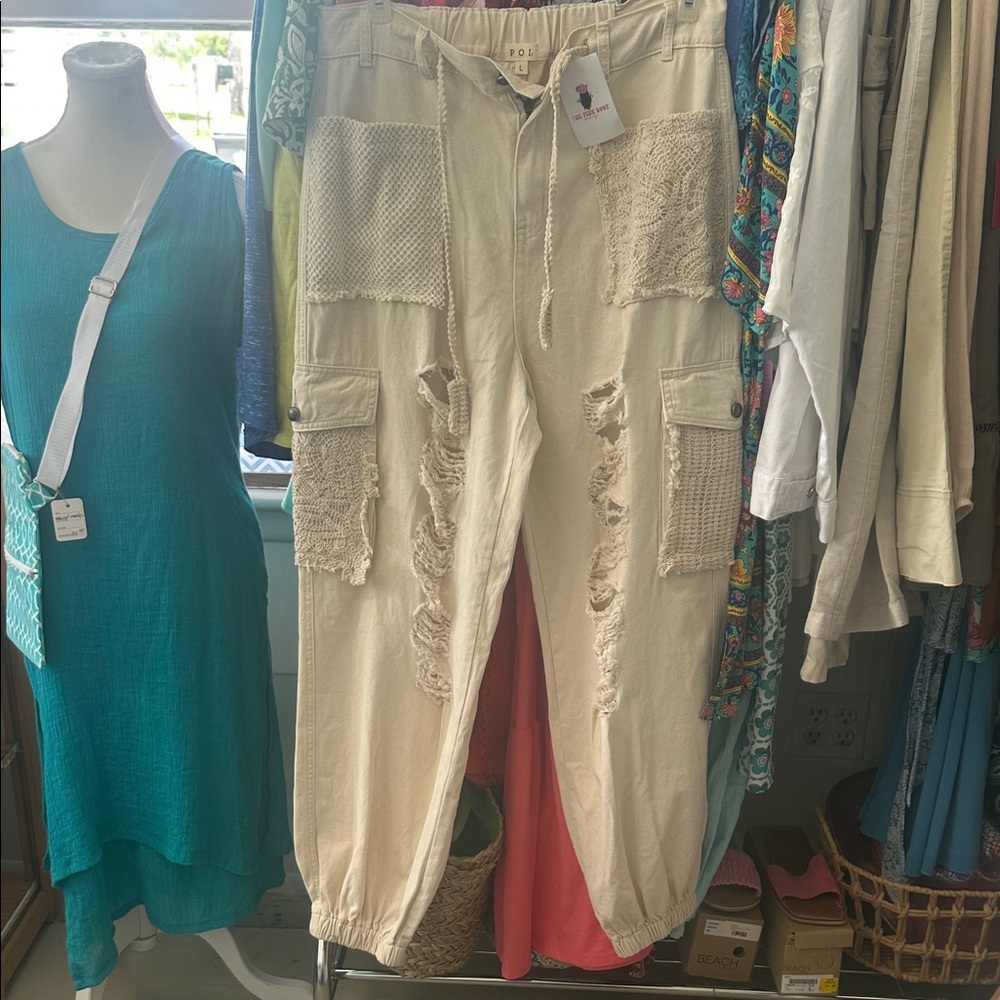 POL Cream Textured Pants